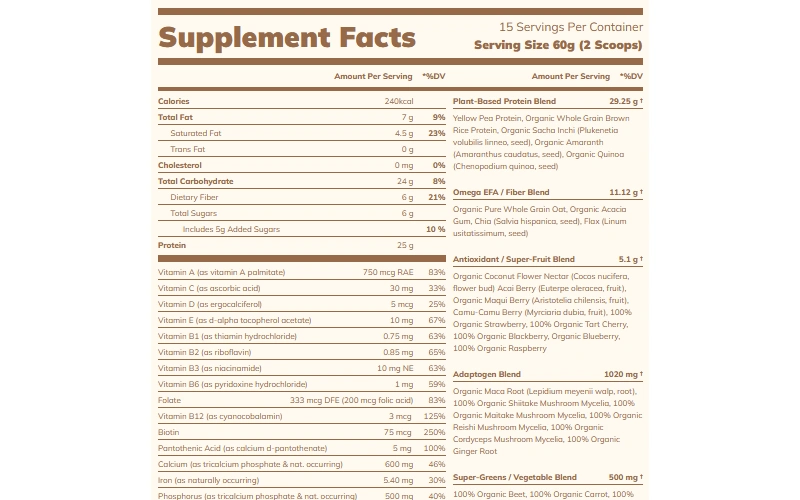 Ka'Chava Meal Replacement Shake Nutrition  Key Ingredients 