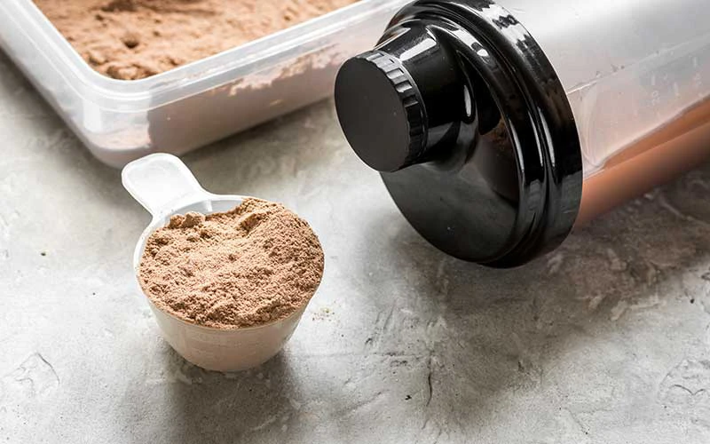 Meal Replacement shakes powder with equipment.