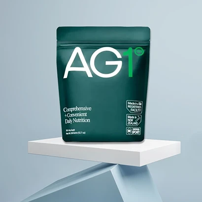AG1 Athletic Greens on blue background