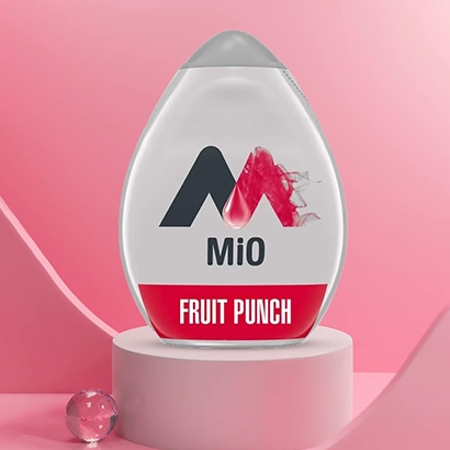 Mio fruit punch on pink background