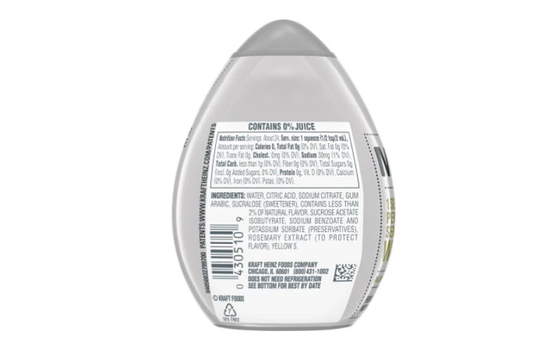 Nutrition facts and ingredients of MIO water enhancer.