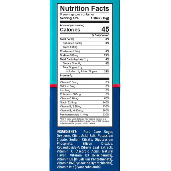 Nutrition facts of liquid IV hydration multiplier