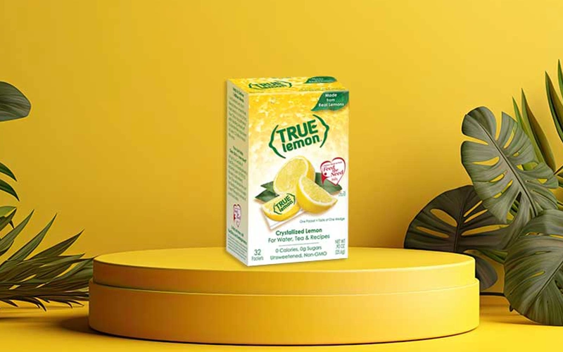 True lemon product on yellow background