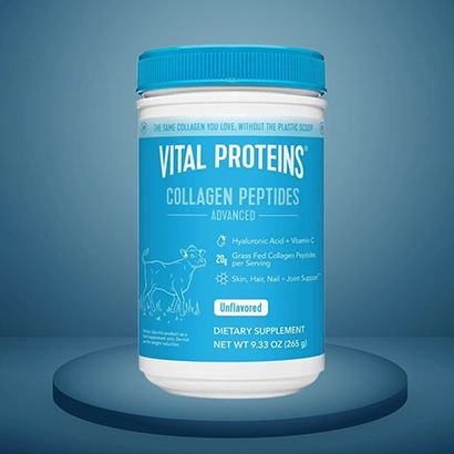 Vital Protein collagen peptides on dark blue background